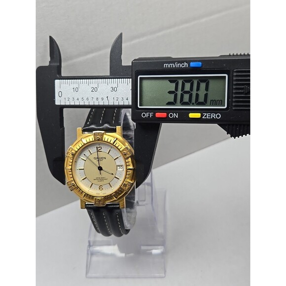 Gruen Sport Quartz Date Gold Tone Bezel 3ATM 100FT Mens Watch New Battery Analog - Picture 5 of 13